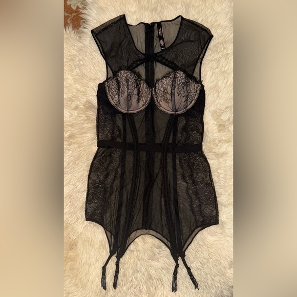 Victoria's Secret Other - VS High Neck Mesh Zip Up Corset Bustier - 36B